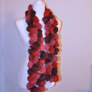 Red Pom Pom Fur Scarf